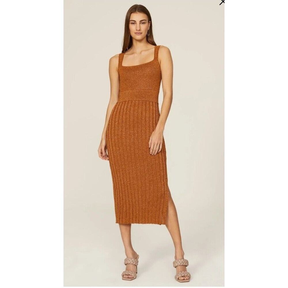 Rent the runway sz Large Esteban Cortazar copper midi shimmer knit dress stretch